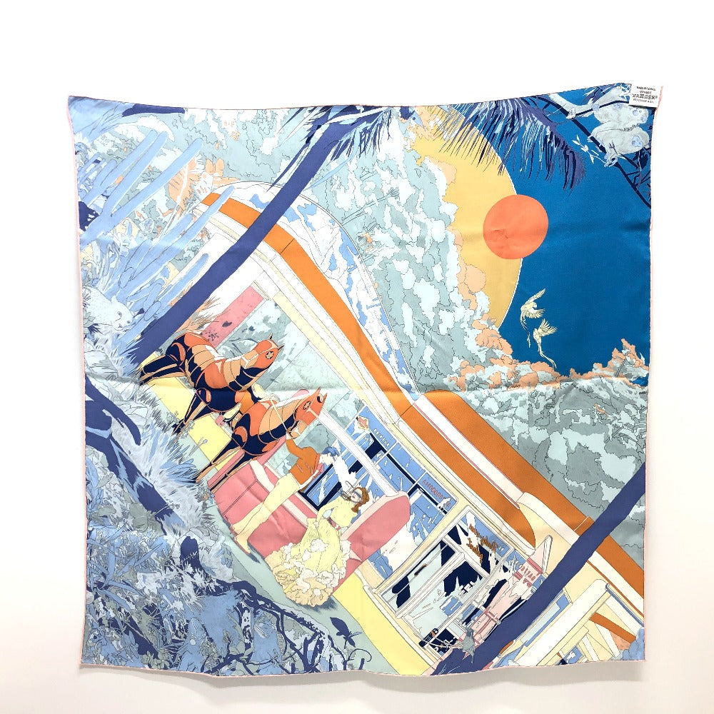 HERMES scarf silk blue Rendez-Vous Galant Women Used Authentic