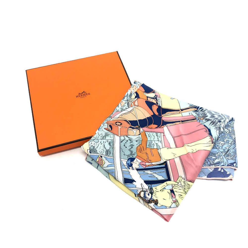 HERMES scarf silk blue Rendez-Vous Galant Women Used Authentic
