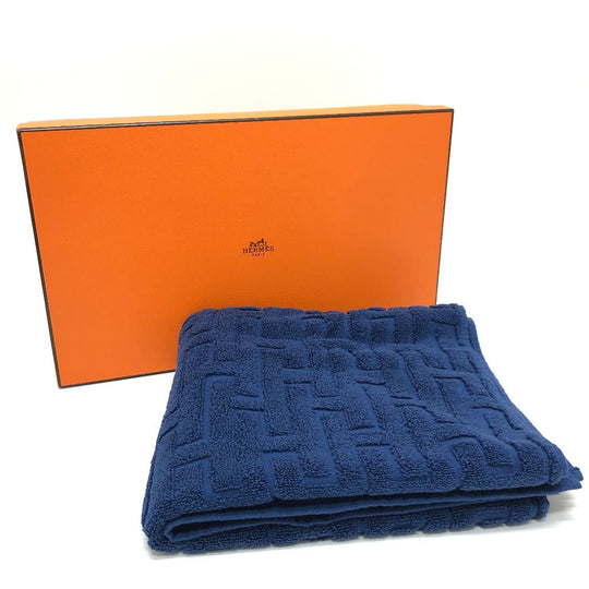 HERMES towel cotton blue labyrinth Women Used Authentic