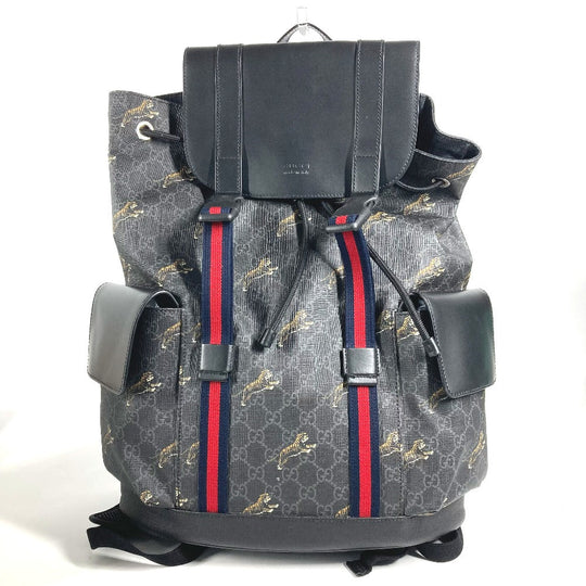 GUCCI Backpack 495563 GG Supreme Canvas black GG Supreme Sherry line mens Used Authentic