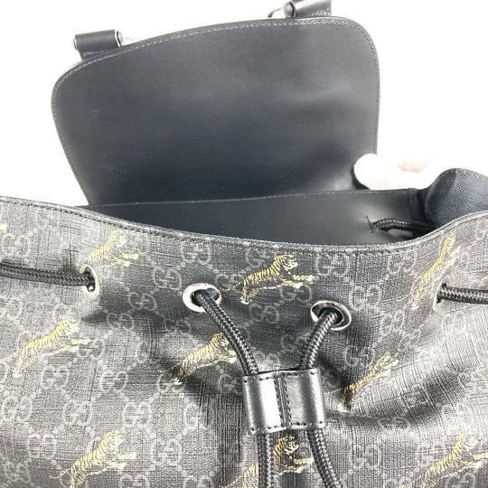 GUCCI Backpack 495563 GG Supreme Canvas black GG Supreme Sherry line mens Used Authentic