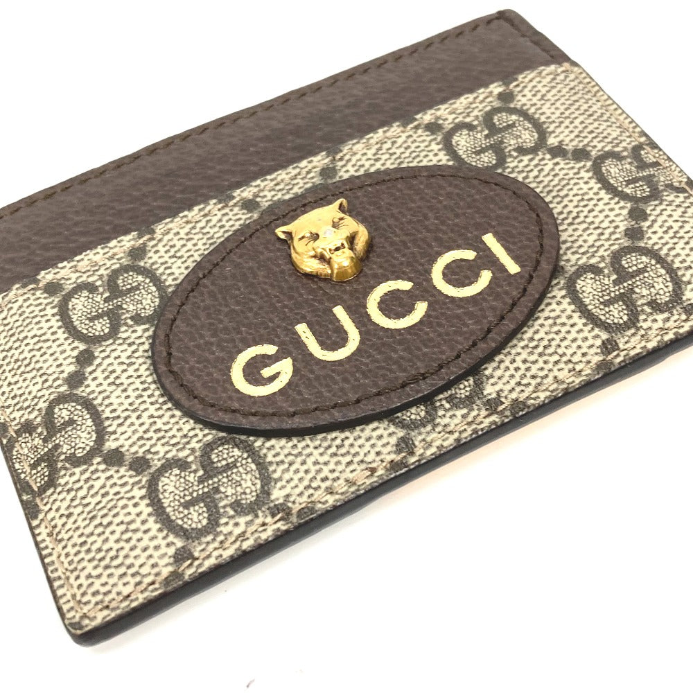 GUCCI Card Case 597557 GG Supreme Canvas Brown x yellow GG Supreme Cat Head Cat neo vintage mens Used Authentic