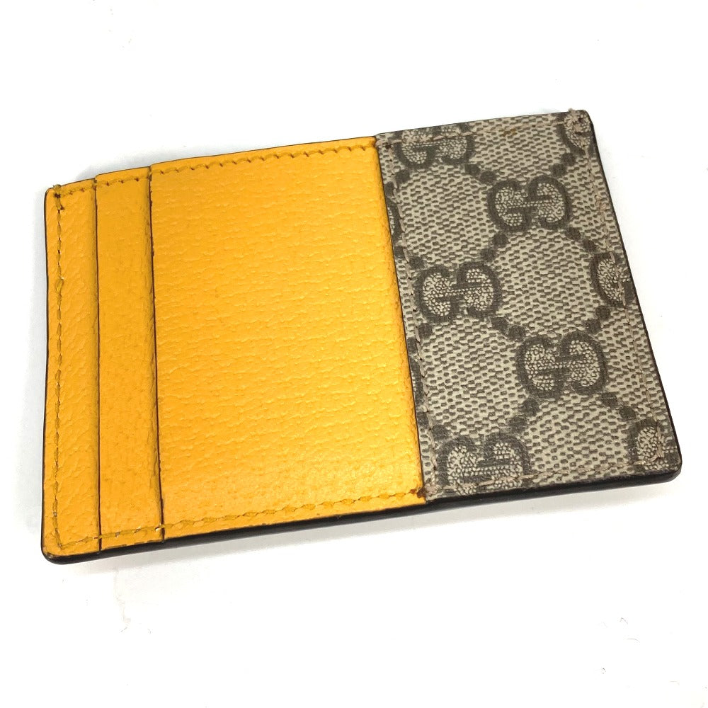 GUCCI Card Case 597557 GG Supreme Canvas Brown x yellow GG Supreme Cat Head Cat neo vintage mens Used Authentic