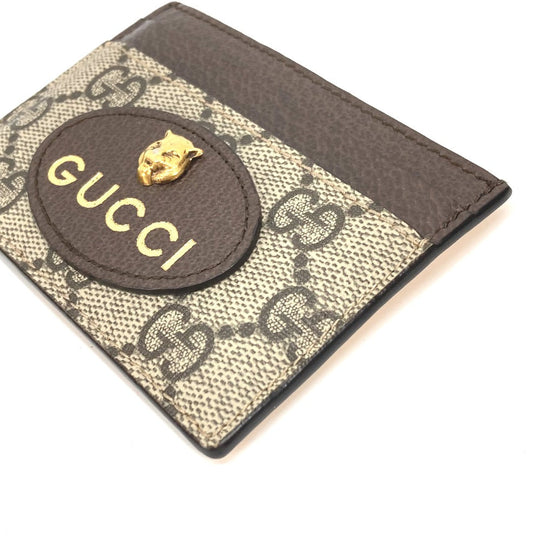 GUCCI Card Case 597557 GG Supreme Canvas Brown x yellow GG Supreme Cat Head Cat neo vintage mens Used Authentic