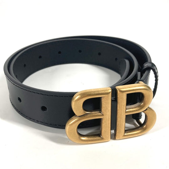 BALENCIAGA belt 680456 leather black GUCCI collaboration Hacker Project BB Logo Women Used Authentic