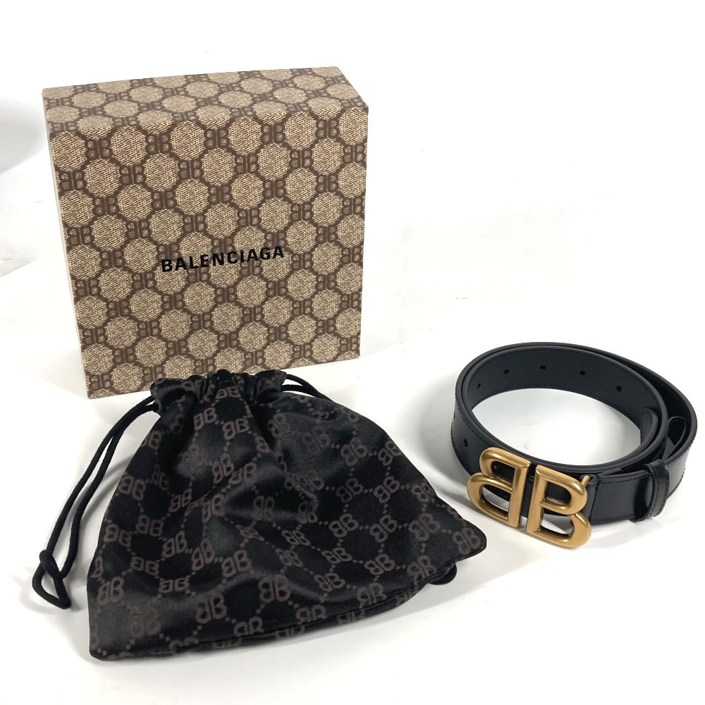 BALENCIAGA belt 680456 leather black GUCCI collaboration Hacker Project BB Logo Women Used Authentic