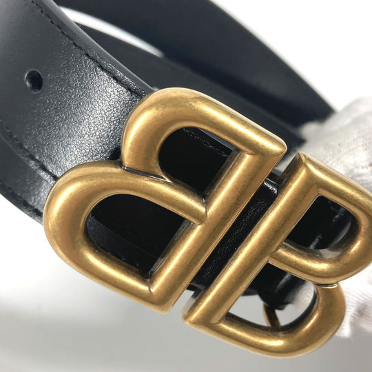 BALENCIAGA belt 680456 leather black GUCCI collaboration Hacker Project BB Logo Women Used Authentic