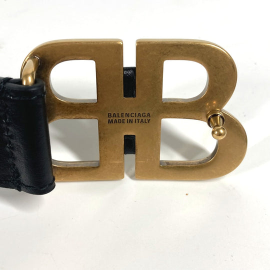 BALENCIAGA belt 680456 leather black GUCCI collaboration Hacker Project BB Logo Women Used Authentic