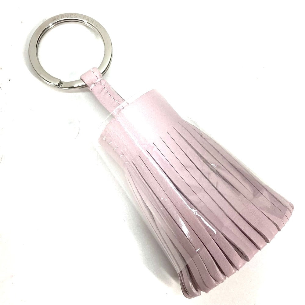 HERMES key ring lambskin Light pink fringe Carmen Women Used Authentic