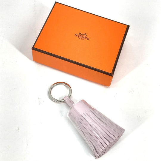 HERMES key ring lambskin Light pink fringe Carmen Women Used Authentic