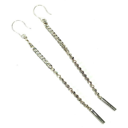 GUCCI Pierce metal Silver Hook Chain Logo Bar lariat Women Used Authentic