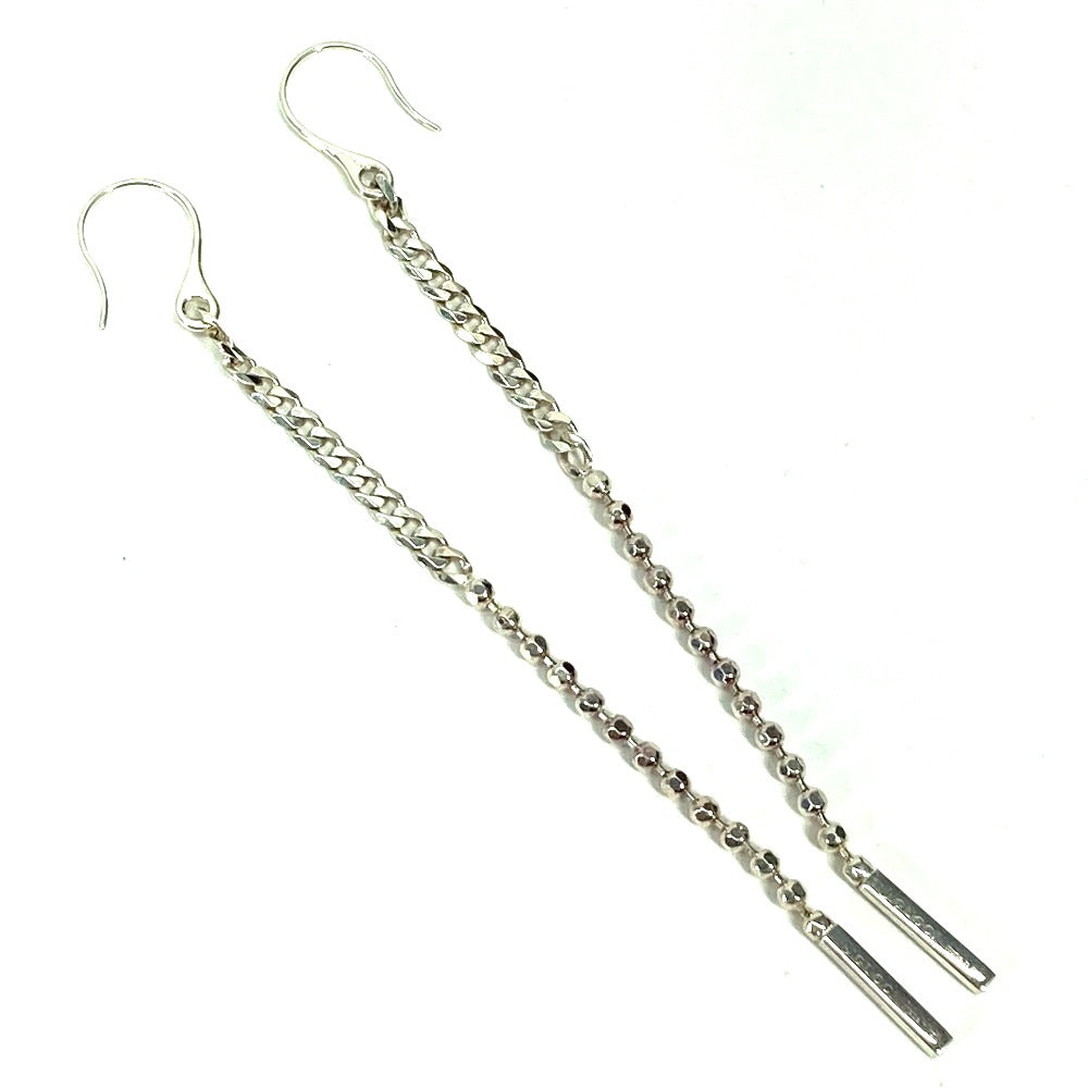 GUCCI Pierce metal Silver Hook Chain Logo Bar lariat Women Used Authentic