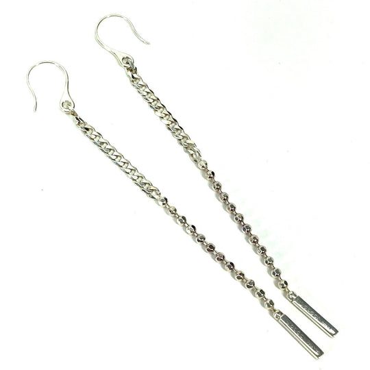 GUCCI Pierce metal Silver Hook Chain Logo Bar lariat Women Used Authentic