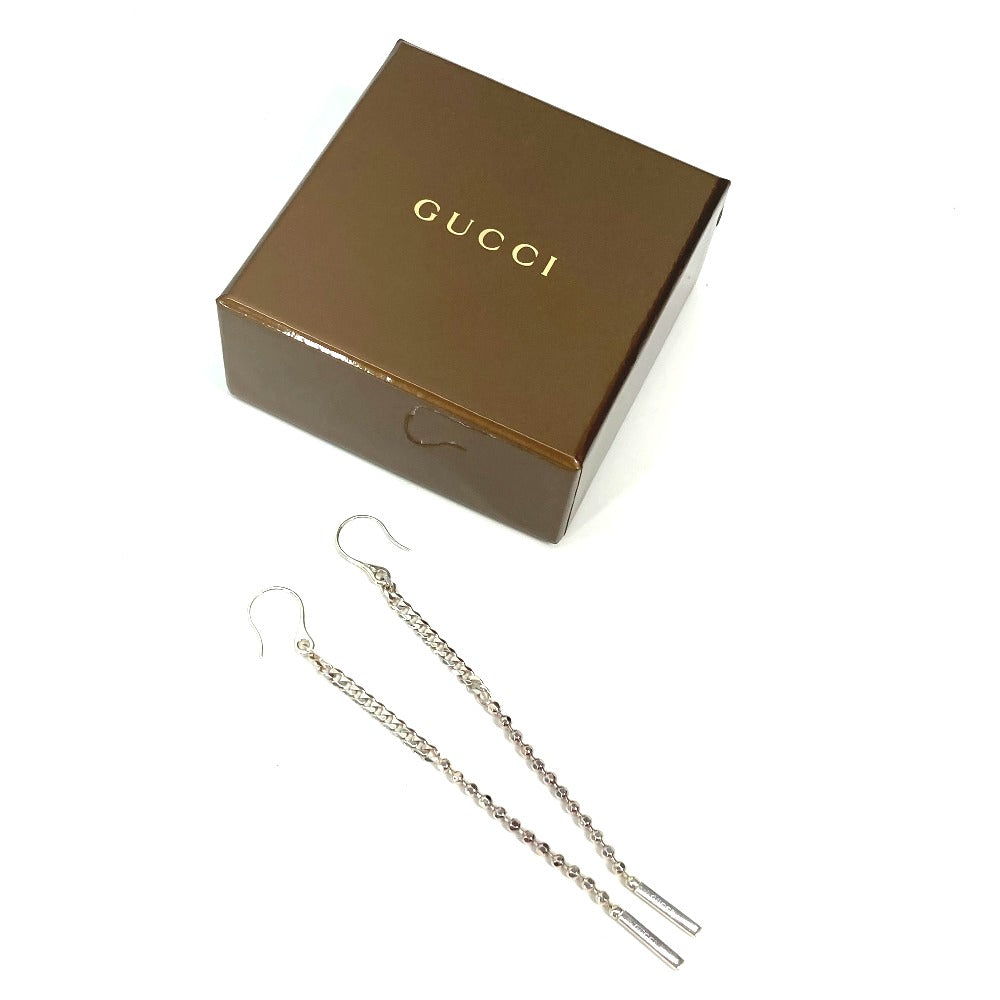 GUCCI Pierce metal Silver Hook Chain Logo Bar lariat Women Used Authentic