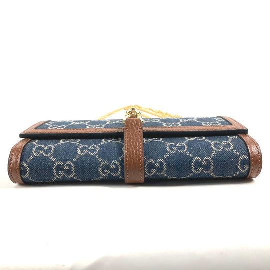 GUCCI Long Wallet Purse 652681 GG canvas blue GG denim Jackie 1961 Women Used Authentic