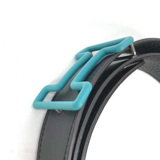 HERMES belt Boxcalf, Togo Black x blue H buckle Tonight mens 90 Used Authentic