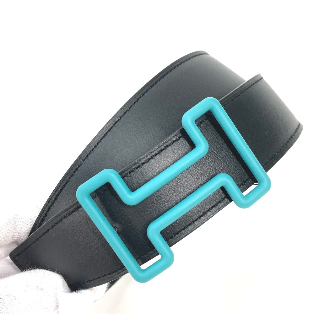 HERMES belt Boxcalf, Togo Black x blue H buckle Tonight mens 90 Used Authentic