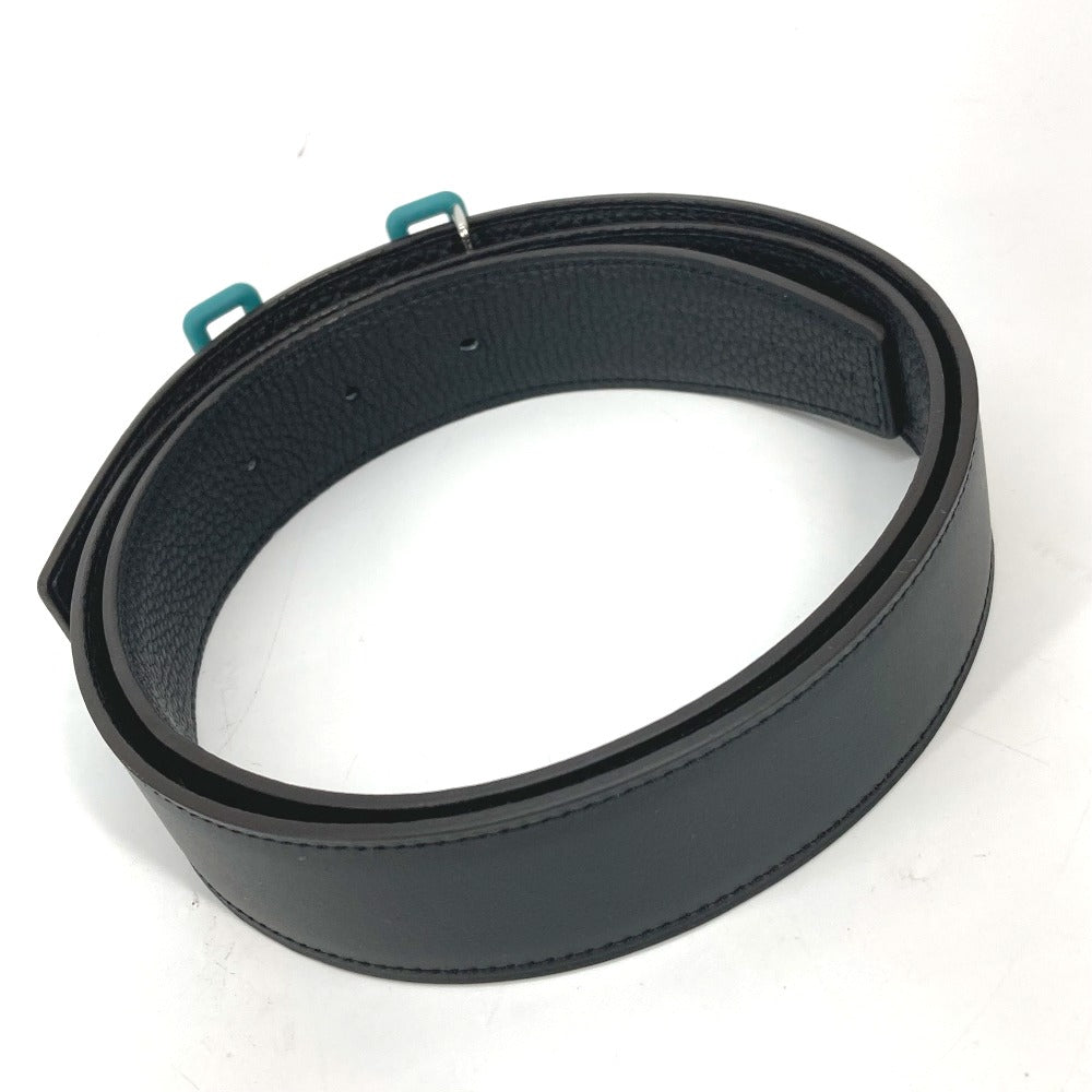 HERMES belt Boxcalf, Togo Black x blue H buckle Tonight mens 90 Used Authentic