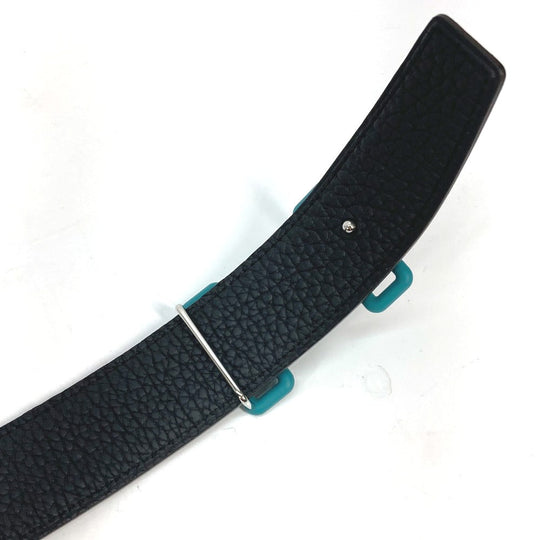 HERMES belt Boxcalf, Togo Black x blue H buckle Tonight mens 90 Used Authentic