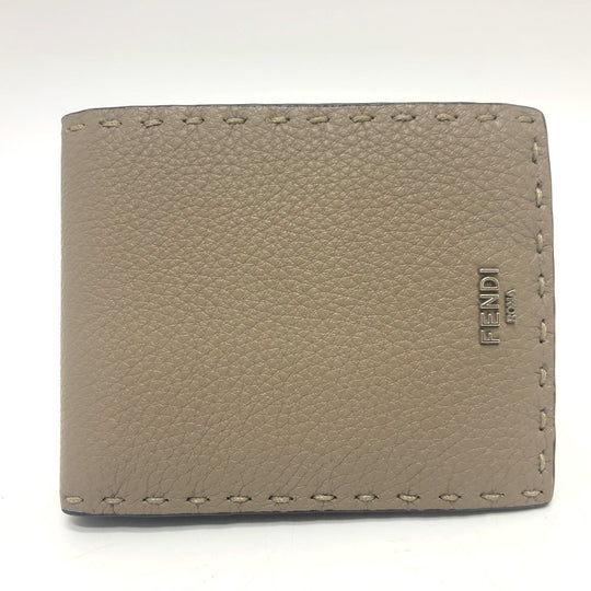 FENDI Folded wallet 7M0194 leather gray stitch Celeria mens Used Authentic