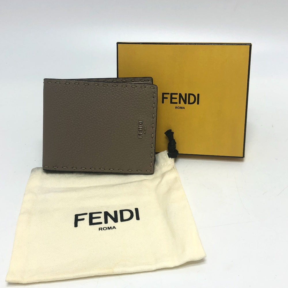 FENDI Folded wallet 7M0194 leather gray stitch Celeria mens Used Authentic