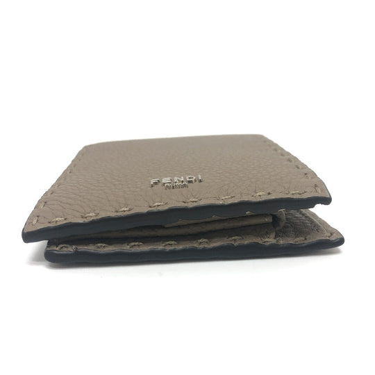 FENDI Folded wallet 7M0194 leather gray stitch Celeria mens Used Authentic