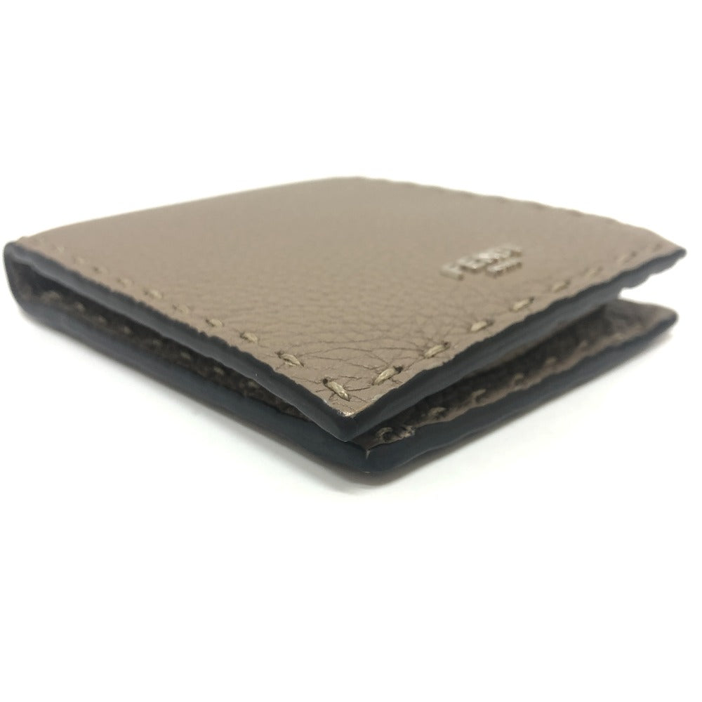 FENDI Folded wallet 7M0194 leather gray stitch Celeria mens Used Authentic