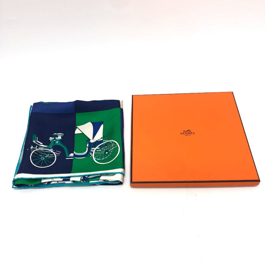 HERMES scarf silk green Carre90 Women Used Authentic