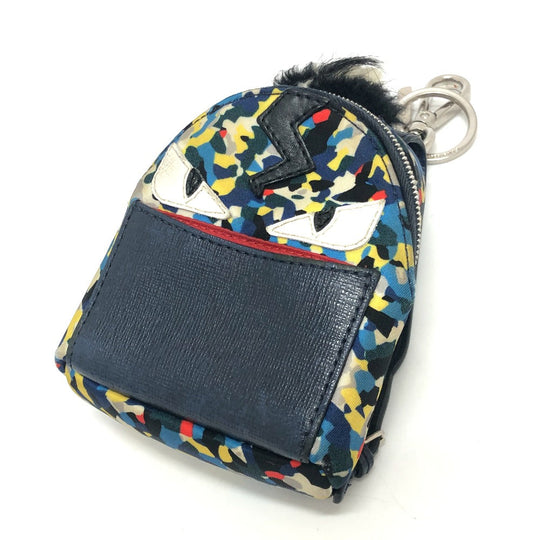 FENDI key ring 7AR432 Leather / nylon blue monster Women Used Authentic