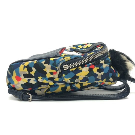 FENDI key ring 7AR432 Leather / nylon blue monster Women Used Authentic