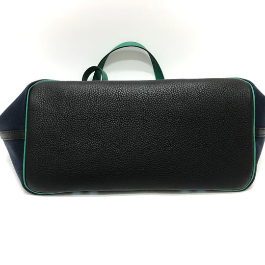 HERMES Tote Bag Toile Militaire, Taurillon Clemence Navy x Blue x Green Pure Sangle Women Secondhand Authentic