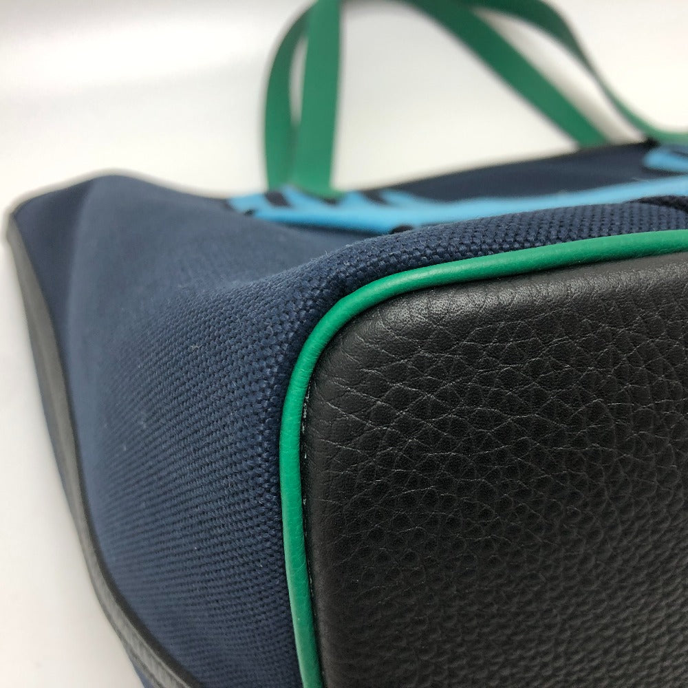 HERMES Tote Bag Toile Militaire, Taurillon Clemence Navy x Blue x Green Pure Sangle Women Secondhand Authentic