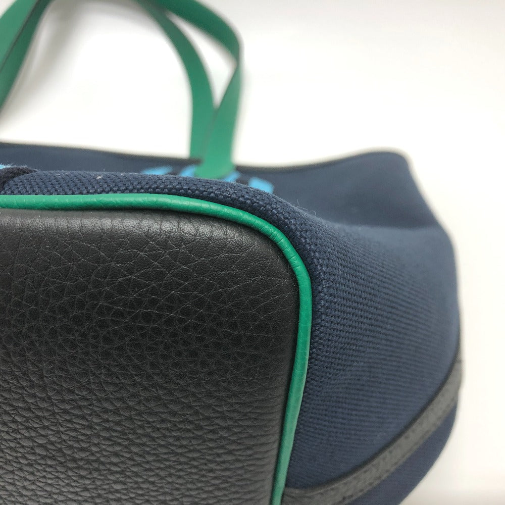 HERMES Tote Bag Toile Militaire, Taurillon Clemence Navy x Blue x Green Pure Sangle Women Secondhand Authentic