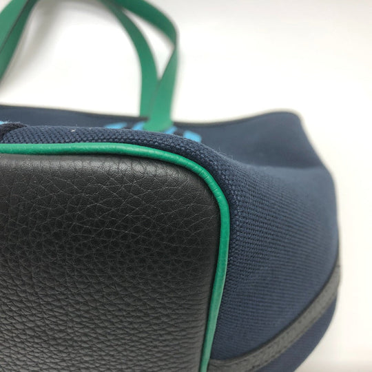 HERMES Tote Bag Toile Militaire, Taurillon Clemence Navy x Blue x Green Pure Sangle Women Secondhand Authentic