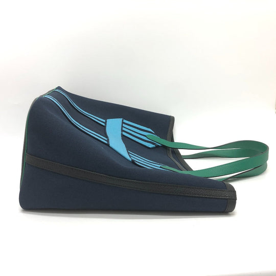 HERMES Tote Bag Toile Militaire, Taurillon Clemence Navy x Blue x Green Pure Sangle Women Secondhand Authentic