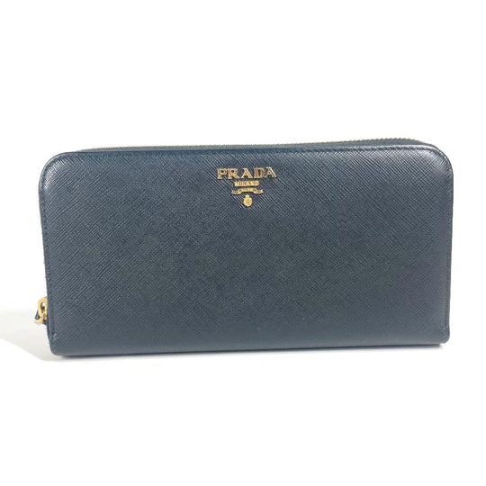 PRADA Long Wallet Purse 1ML506 saffiano leather black logo Heart Bicolor Women Used Authentic