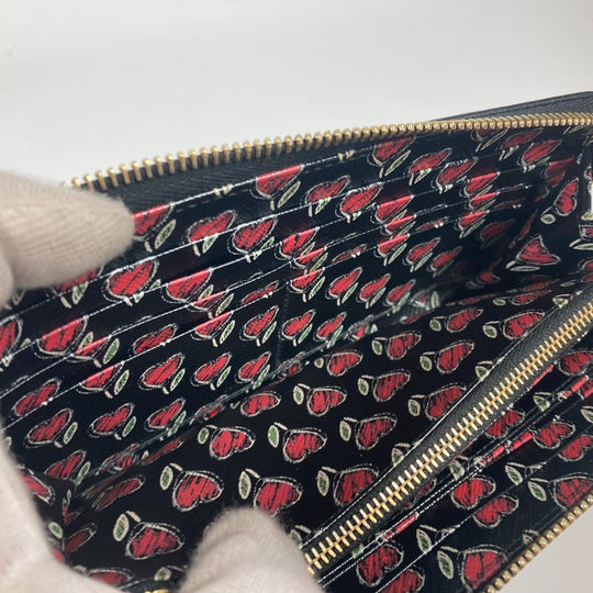 PRADA Long Wallet Purse 1ML506 saffiano leather black logo Heart Bicolor Women Used Authentic