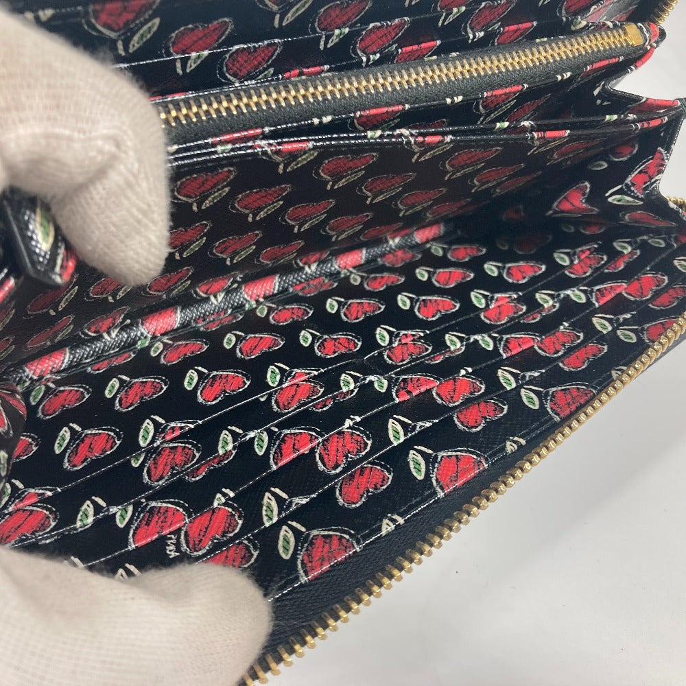 PRADA Long Wallet Purse 1ML506 saffiano leather black logo Heart Bicolor Women Used Authentic