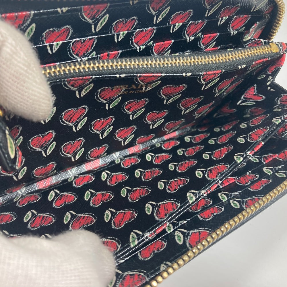 PRADA Long Wallet Purse 1ML506 saffiano leather black logo Heart Bicolor Women Used Authentic