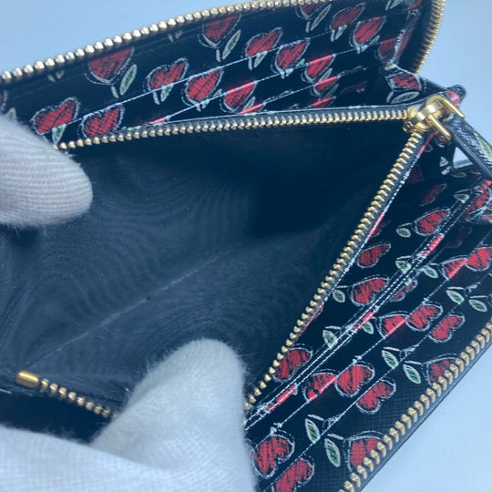 PRADA Long Wallet Purse 1ML506 saffiano leather black logo Heart Bicolor Women Used Authentic