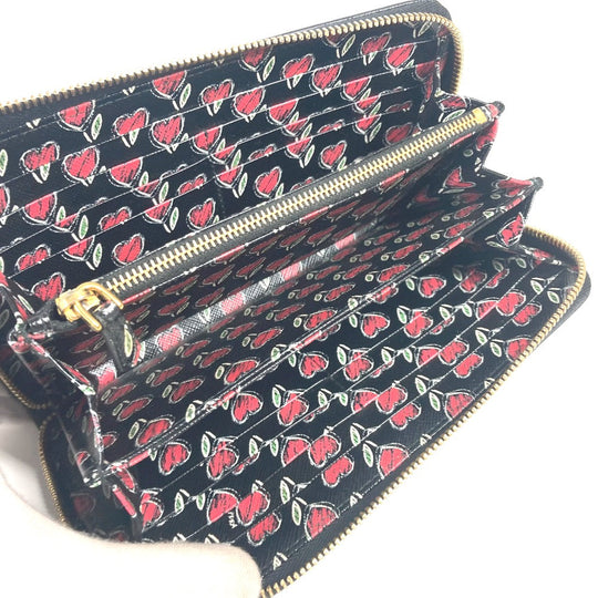 PRADA Long Wallet Purse 1ML506 saffiano leather black logo Heart Bicolor Women Used Authentic