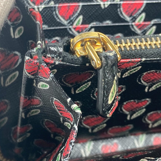 PRADA Long Wallet Purse 1ML506 saffiano leather black logo Heart Bicolor Women Used Authentic