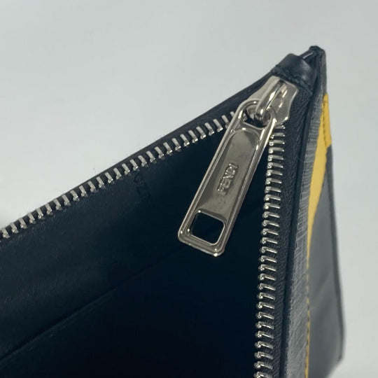 FENDI Clutch bag 7N0110 leather Black x Yellow x Grey Flat slim slim Diagonal Zucca mens Used Authentic