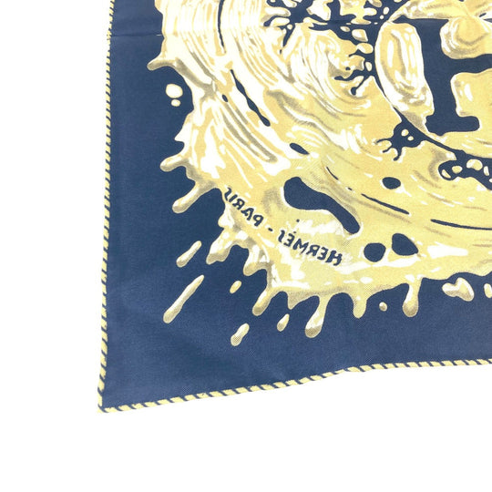 HERMES scarf silk Navy x gold gavroche PEINTURE FRAICHE Freshly painted