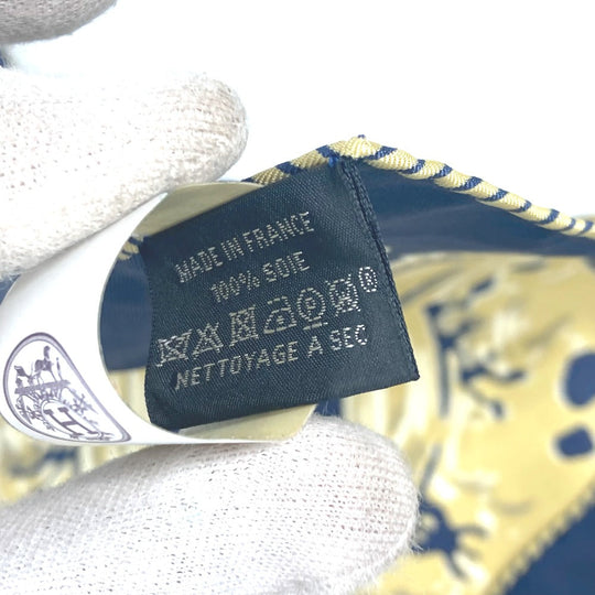 HERMES scarf silk Navy x gold gavroche PEINTURE FRAICHE Freshly painted