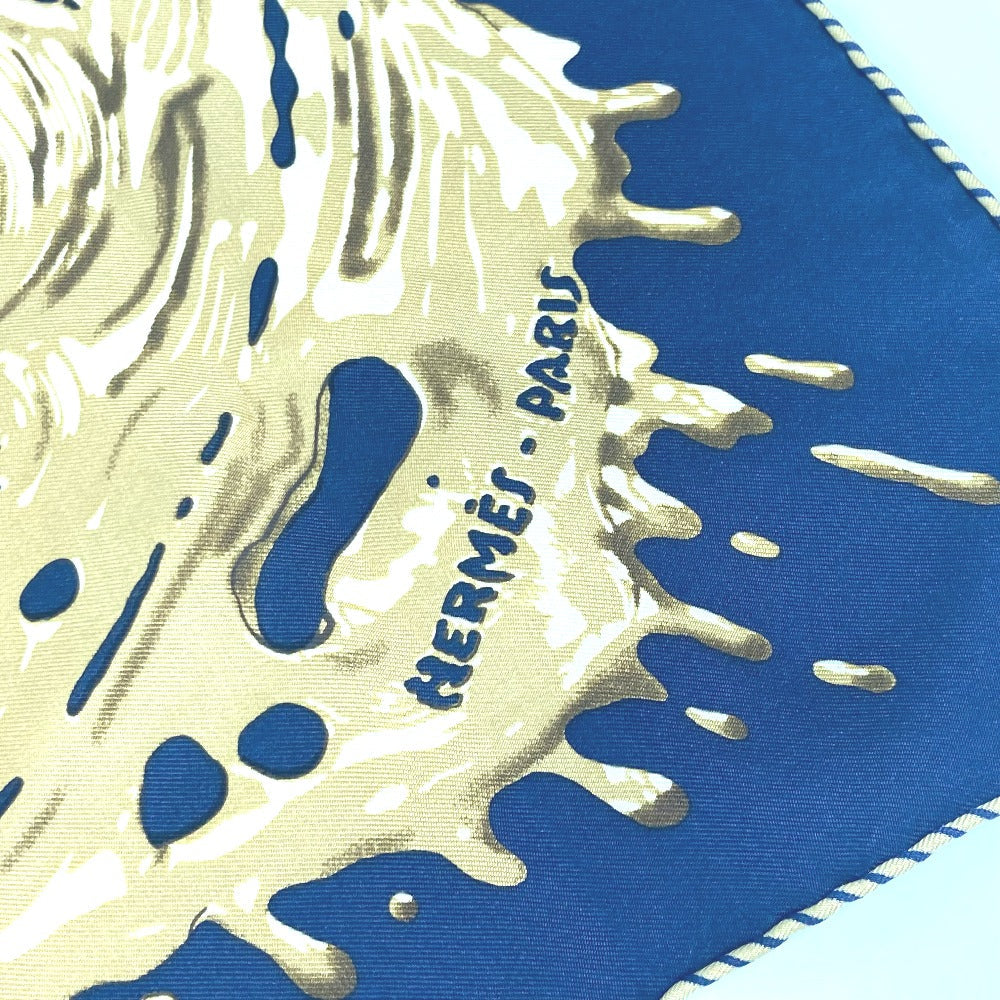 HERMES scarf silk Navy x gold gavroche PEINTURE FRAICHE Freshly painted