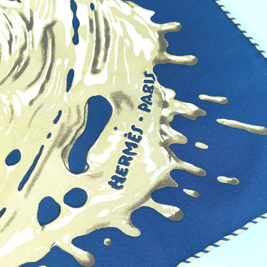 HERMES scarf silk Navy x gold gavroche PEINTURE FRAICHE Freshly painted