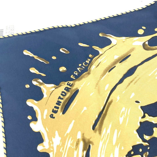 HERMES scarf silk Navy x gold gavroche PEINTURE FRAICHE Freshly painted