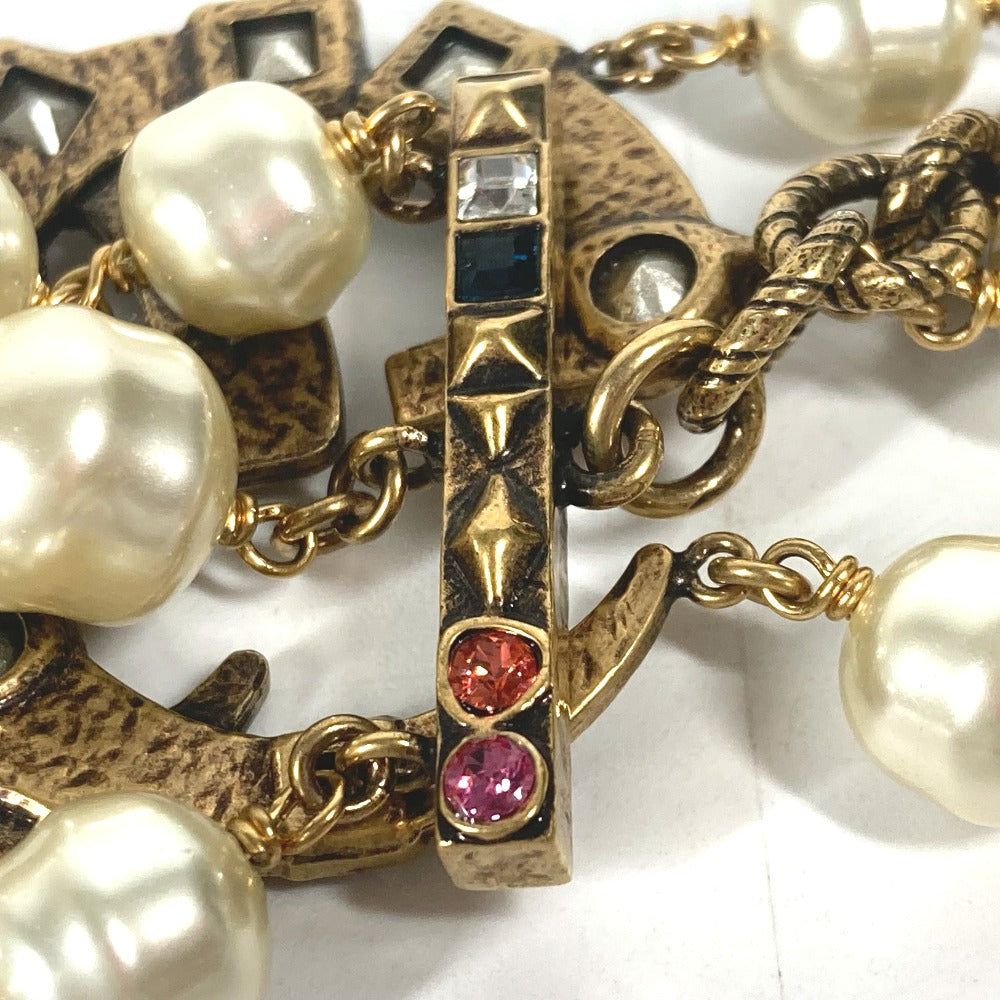 GUCCI bracelet metal Gold x Multicolor Double G Color stone, fake pearl, rhinestone, triple row Women Used Authentic