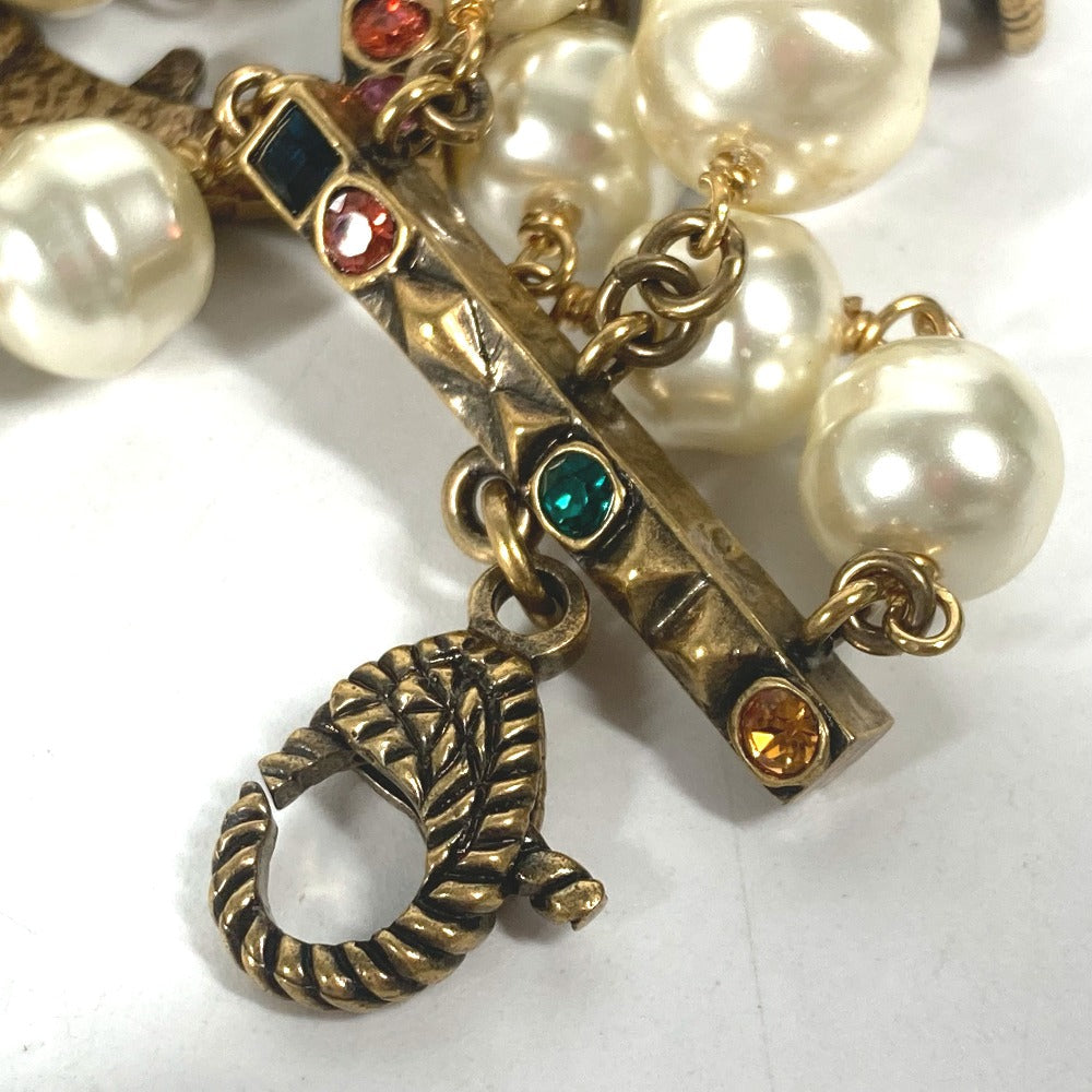 GUCCI bracelet metal Gold x Multicolor Double G Color stone, fake pearl, rhinestone, triple row Women Used Authentic